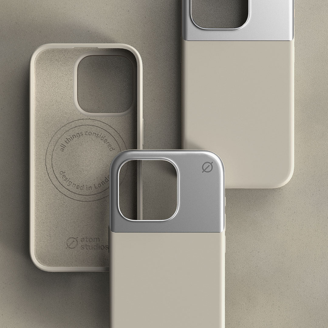 MagSafe Silicone Aluminum iPhone 15 Pro Case Eco Slim Protection Atom Studios#color_stone-beige