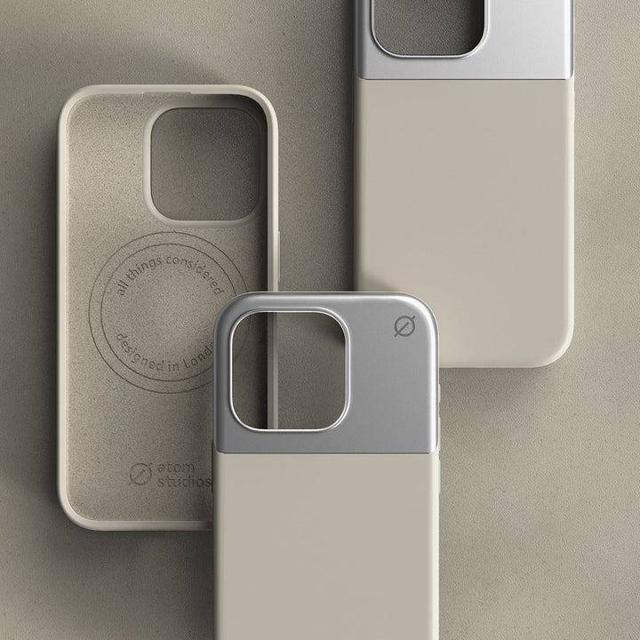 MagSafe Silicone Aluminum iPhone 15 Pro Case Eco Slim Protection Atom Studios#color_stone-beige