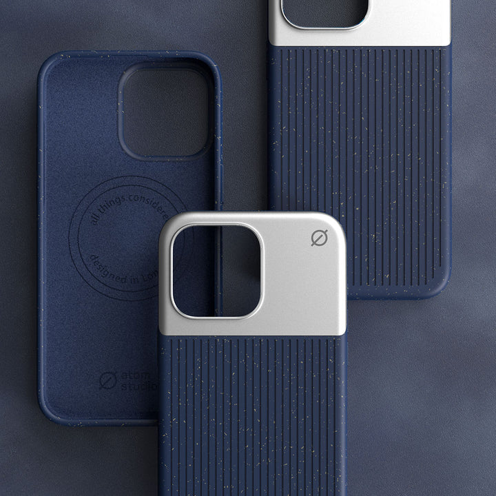 MagSafe Eco Wood Fibre and Aluminum iPhone 15 Pro Max Case Eco Slim Protection Atom Studios#color_ink-blue