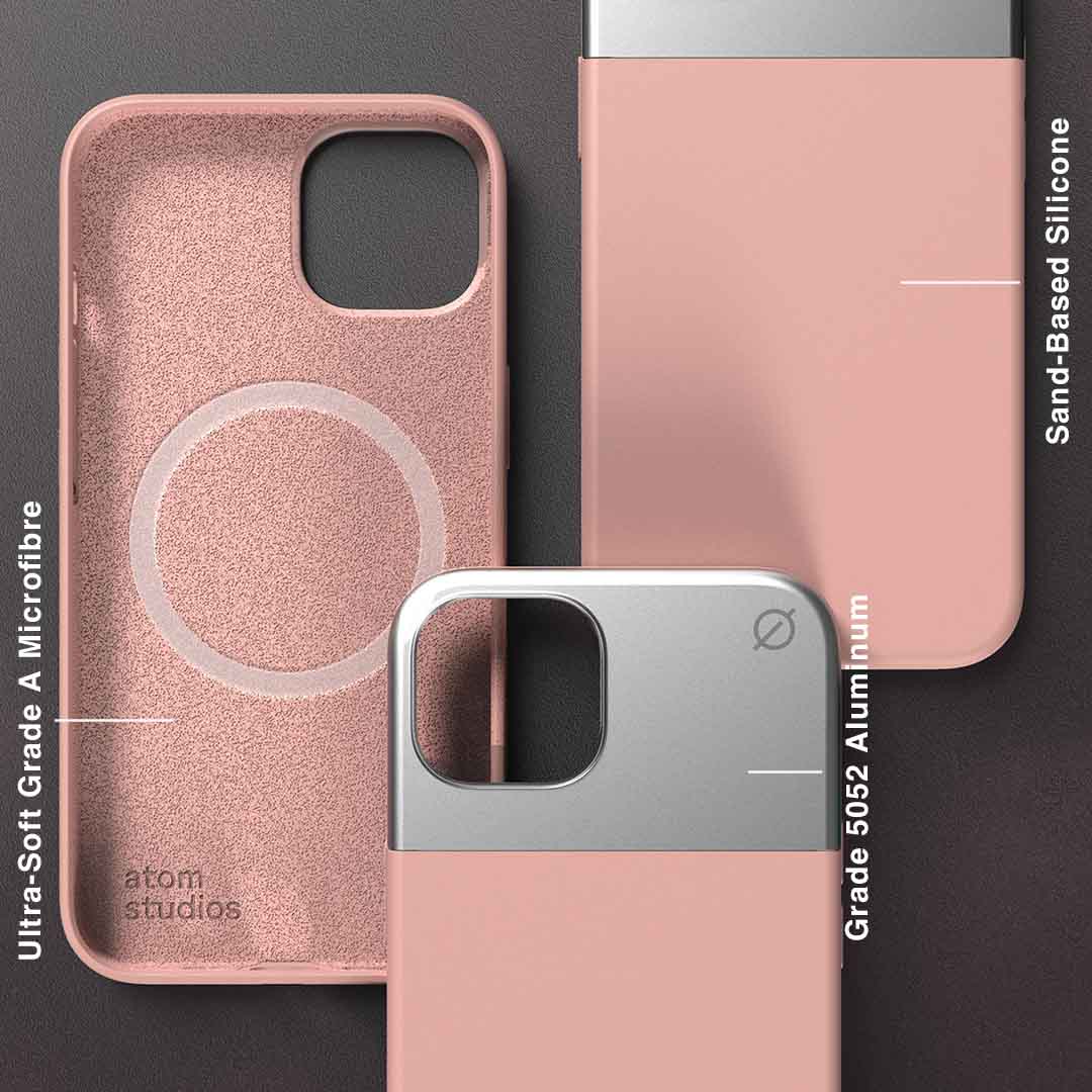 MagSafe Silicone Aluminium iPhone 14 Case Eco Slim Protection Atom Studios#color_pink-clay