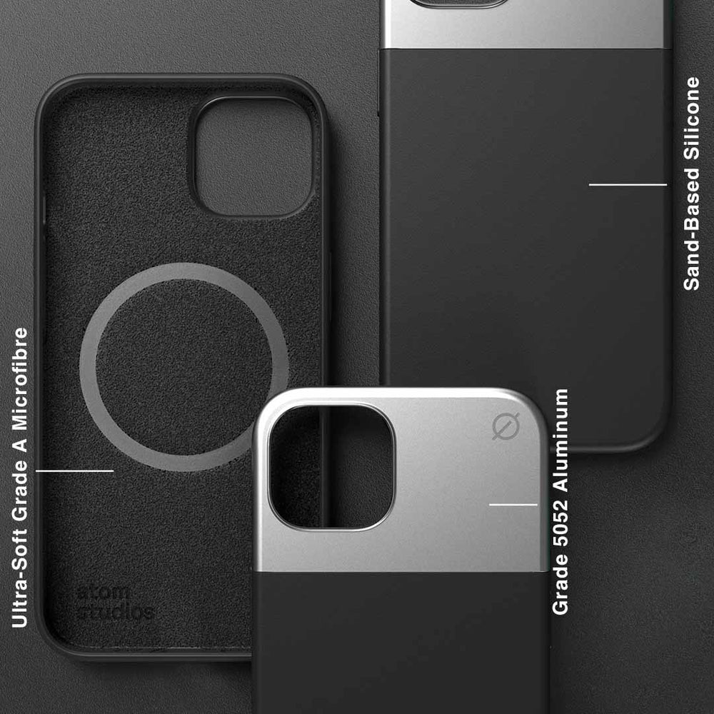 MagSafe Silicone Aluminium iPhone 14 Case Eco Slim Protection Atom Studios#color_carbon-black
