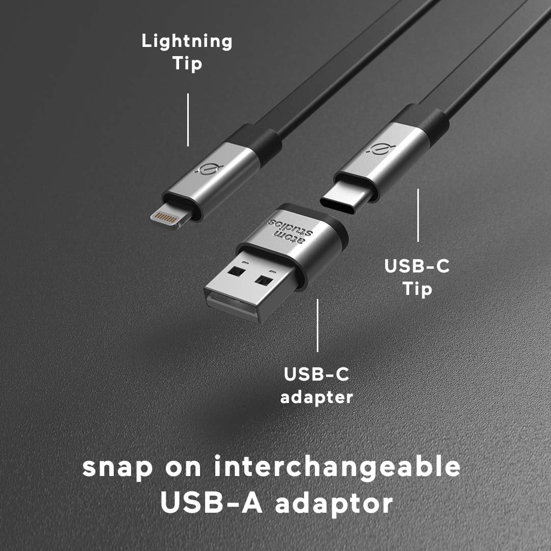 Ultra Fast Charge Lightning Cable with Weight | Atom Studios#color_carbon-black
