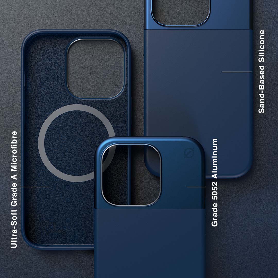 MagSafe Silicone Aluminum iPhone 14 Pro Case Eco Slim Protection Atom Studios#color_ink-blue