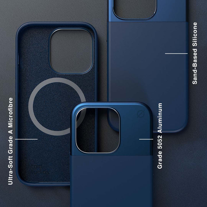 MagSafe Silicone Aluminum iPhone 14 Pro Case Eco Slim Protection Atom Studios#color_ink-blue