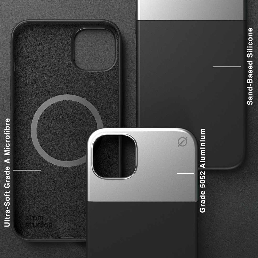 MagSafe Silicone Aluminium iPhone 14 Plus Case Eco Slim Protection Atom Studios#color_carbon-black