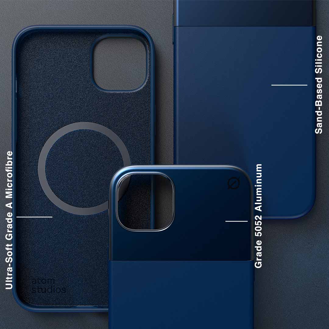 MagSafe Silicone Aluminium iPhone 14 Plus Case Eco Slim Protection Atom Studios#color_ink-blue