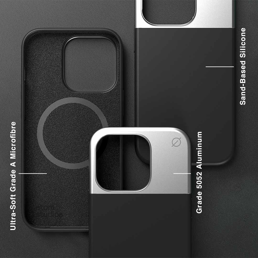 MagSafe Silicone Aluminum iPhone 14 Pro Max Case Eco Slim Protection Atom Studios#color_carbon-black